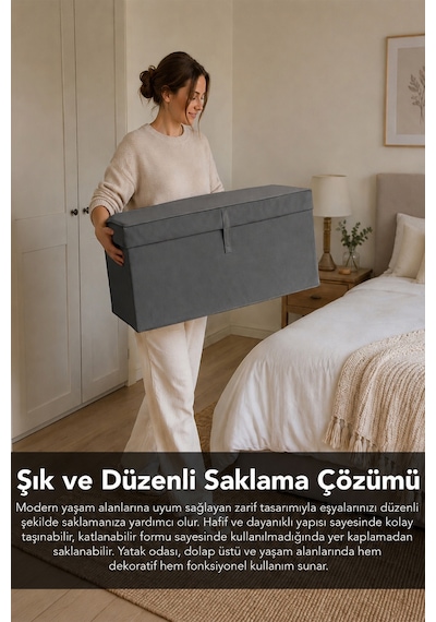 Mega Boy Hurç - Çok Amaçlı Organizer Kapaklı Saklama Kutusu 60x40x30cm Antrasit