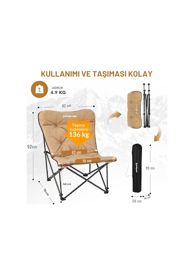 Kingcamp Lemon Lux Ultra Konforlu Kamp Sandalyesi Khaki Haki