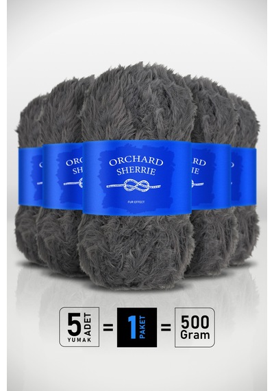 Koyu Gri 5'li Paket 100 Gr / 60 M Tavşan Tüyü Dokulu Kalın Kürk Peluş Örgü İpi