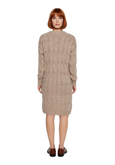 Ersefa Moda Oversize Casual Günlük Çift Plaka Triko Bisiklet Yaka Uzun K Vizon