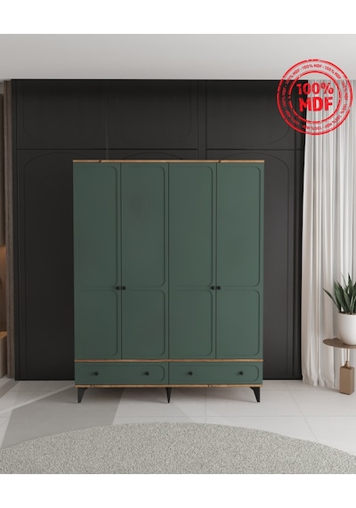 Irmak 4 Kapaklı Çekmeceli Gardırop - Tamamı Mdf Yeşil