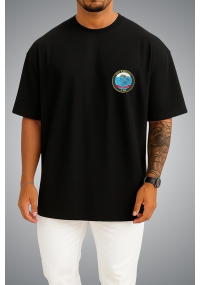 Bahriyeli Collection Oversize Tcg Karayel Logo Cep Baskılı Unisex T-shirt Siyah