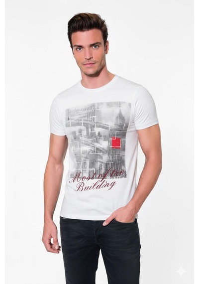 Alfa Aksesuar 03 Berrak Erkek Köprü Baskılı T-shirt 1047 Beyaz
