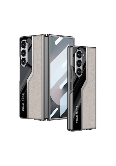Nourthkiingdom Galaxy Uyumlu Z Fold 6 Kılıf Ultra İnce Kamera Korumalı Pc + Deri Arka Yüzey Nrtk Kıpta Poligan Kapak-titan Titanyum-gri