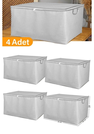 Serstil 4 Adet - Maxi Boy Gri Benekli Yastık / Battaniye Hurcu - 70x45x40 Cm Beyaz