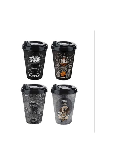 4 Adet Kahve Bardağı - Kapaklı Desenli 400ml Diğer