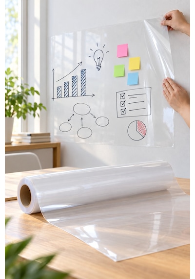 2 Adet Kendinden Yapışkanlı Şeffaf Tahta Filmi Silinebilir Pvc Yüzey, Duvar Ve Mobilya İçin Self Adhesive Whiteboard Film