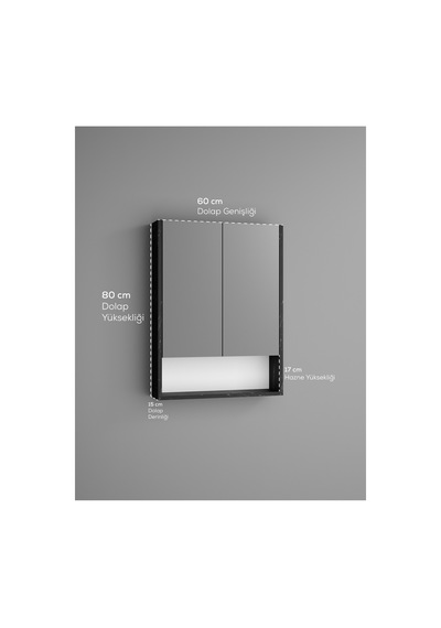 Lotus Banyo Dolabı Aynalı Raflı Kapaklı Siyah Lotus Banyo Dolabı Aynalı Raflı Kapaklı Siyah