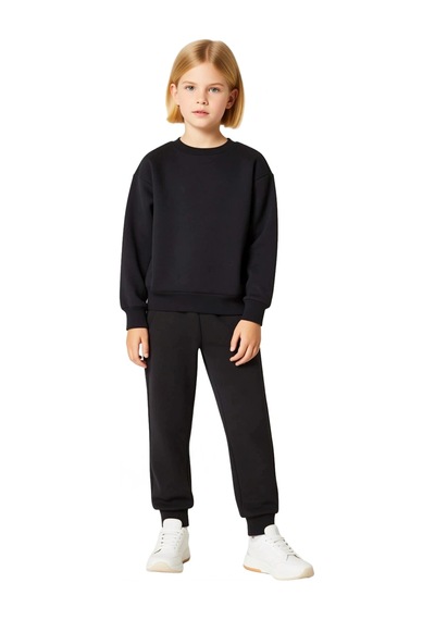 Ersefa Genç Kızlar İçin Şardonlu Pamuklu Regular Fit Sweatshirt Ve Eşofm Siyah