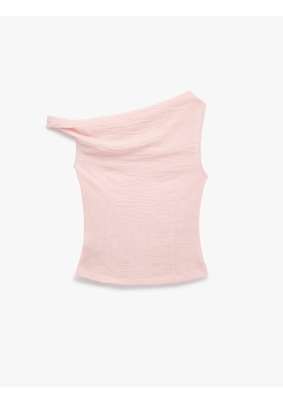 Koton Keten Görünümlü Slim Fit Kolsuz Asimetrik Kesim Kayık Yaka Bluz Pembe 6sak30086pw Gül