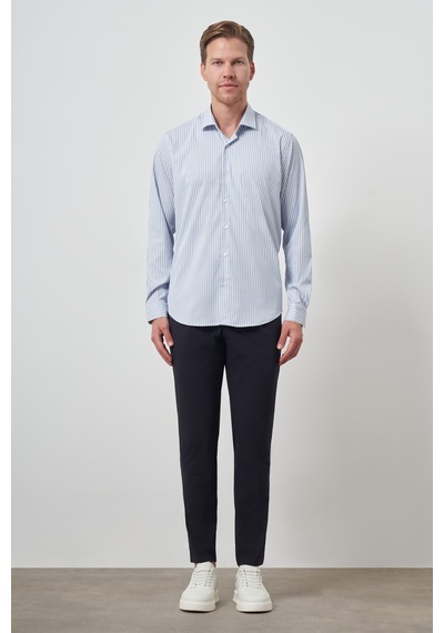 Morven Erkek Marine Çizgi Desen Trend Slim Fit Gömlek 25mc004051210 Marine Marine