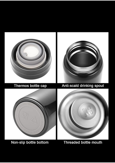 Minimo Mini Termos Paslanmaz Çelik Su Termos, Kaliteli Vakum Termos 200 Ml Siyah