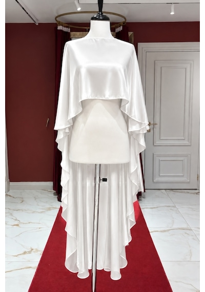Ezni Atelier Saten Gelin Pelerini 40x 150 Cm Şık Modern Gelinlik Pelerini Uzun Gelin Pelerini Zarif Düğün Pelerini Beyaz