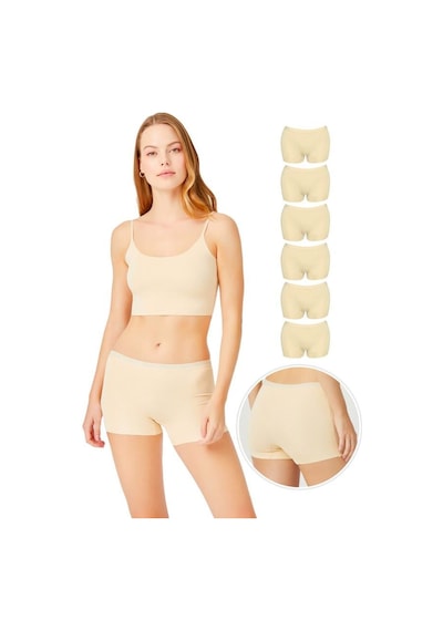 Cottonhill Basic Lazer Kesim Dikişsiz Kadın Boxer Külot 6'lı Paket-2 Renkli-5 Çok Renkli