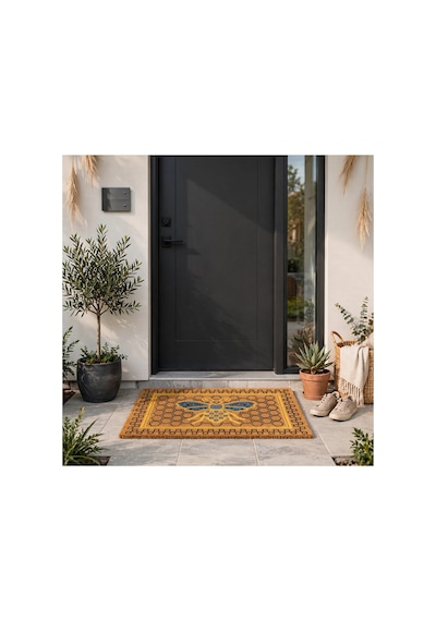 Coco Cc030a Arı Desenli Kalın Kaymaz Taban Nem Alıcı Şık Tasarım Kapı Önü Paspası 45x75 Cm Bej