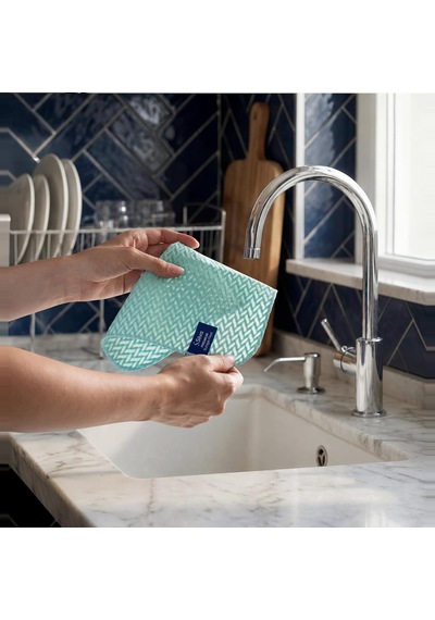 Premium Bulaşık Filesi Balıksırtı Doku 25x25 Cm, Mikrofiber Bulaşık Bezi, Az Deterjanla Bol Köpük, Çizmeyen Ovma Gücü, Tencere Tava Cam Porselen İçin, Mint Yeşili