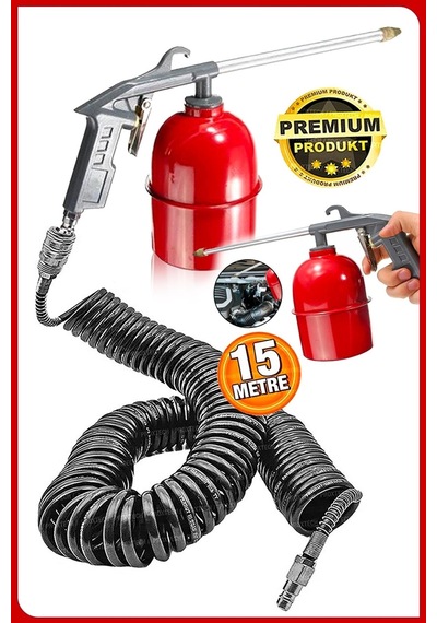 15 Metre Spiral Hortum Oto Araba Motortemizleme Mazot Tabancası Solvent Püskürtücü Jak Set