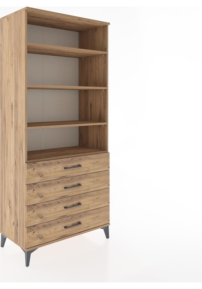 Hyperion Dolap 4 Raflı 4 Çekmeceli 88x44x195 Çam-çam Çam