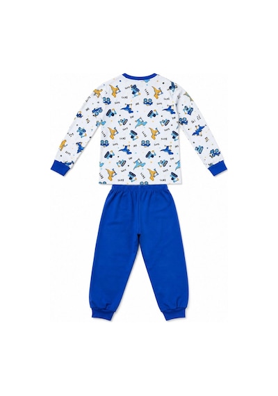 Novalisse Erkek Çocuk Premium Penye Dinozor Desenli Uzun Kollu Pijama Takımı 2-11 Yaş - Mavi Çoklu Renk