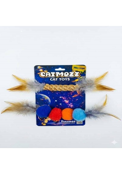 Catmozz Premium Doğal Örgülü&dörtlü Ponpon Oyuncak