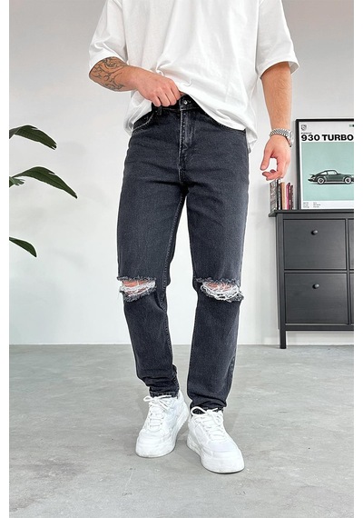 Füme Dizi Yırtık Regular Pantolon Füme