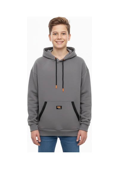 Kapüşonlu Kanguru Cepli 2 İplik Mevsimlik Erkek Çocuk Sweatshirt-90940 Füme