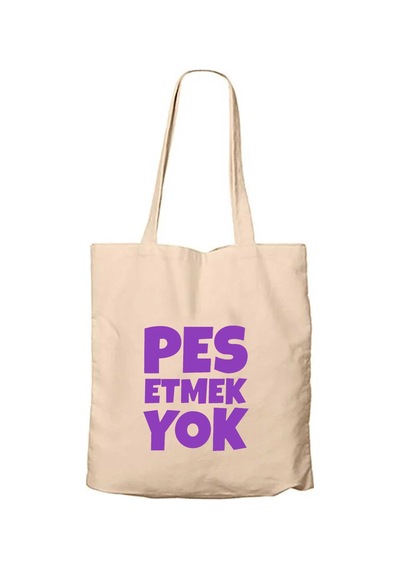 Pes Etmek Yok Ekru Fermuarlı Bez Çanta Gabardin