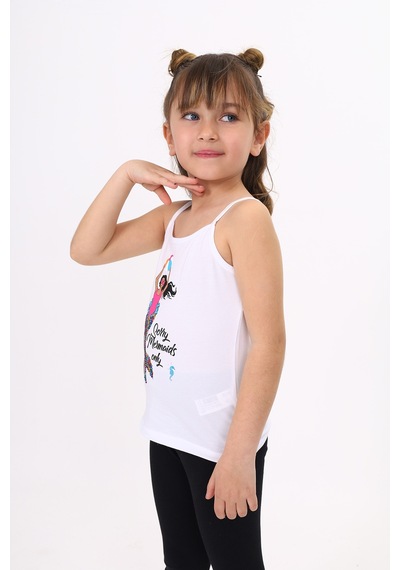 Toontoy Kids Toontoy Kız Çocuk Deniz Kızı Baskılı Pul İşlemeli Atlet Beyaz