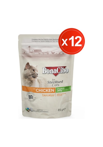 Bonacibo Tavuklu Pouch Kısırlaştırılmış Yetişkin Kedi Maması 12 x 85 G