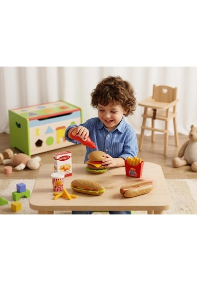 Fast Food Oyuncak Seti - Eğitici Zeka Geliştirici Oyuncak Hamburger Ve Sandviç Mutfak Seti