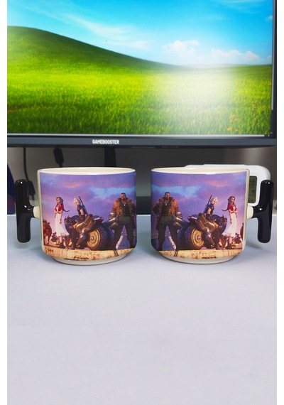 Final Fantasy Baskılı Seramik Lüks Kupa 1 Adet T Şeklinde Özel Siyah Kulp Dalga Kulp V2t Çok Renkli