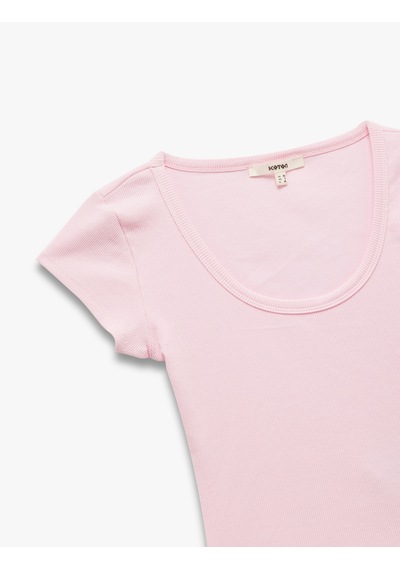Koton Pamuklu Slim Fit Kısa Kollu Bisiklet Yaka Tişört Pembe 5sak50240ek Gül