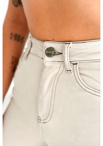 HLT Jeans Kadın Taş Renk Süper Skinny Fit Koyu İplik Detaylı Esnek Likralı Yüksek Bel Jean Kot Pan Jennie-2008 Krem