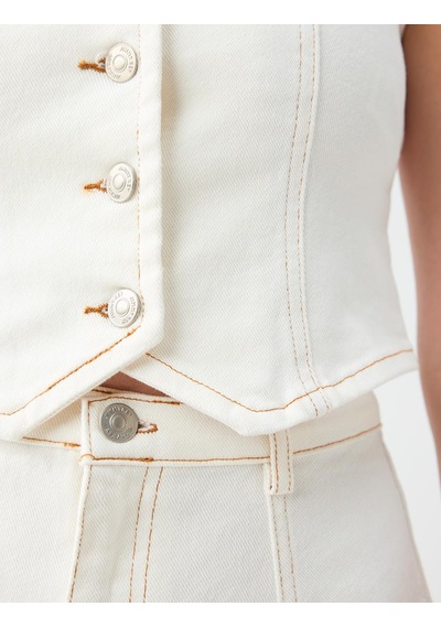 Jimmy Key Ekru Düğme Detaylı Dar Kesim Denim Yelek 6sw306745110