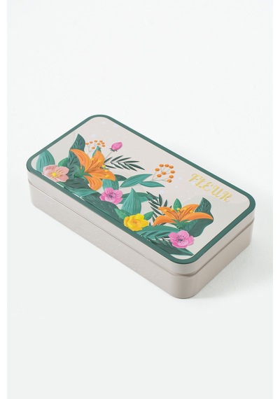 Fleur Kabartmalı Çiçek Desenli Metal Hediye,takı,dikiş,saklama Kutusu 197 X 107 X 43 Mm