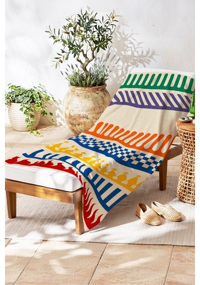 Etnik Geometrik Modern Plaj Havlu Örtüsu - Bohem Renkli Çizgili Hızlı Kuruyan Mikrofiber Havlu Örtü Ayaz Köpüğü