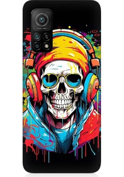 Xiaomi Mi 10t Pro Uyumlu Müzik Dinleyen Kurukafa Desenli Silikon Kılıf