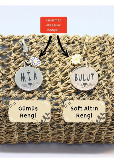 Caramelos Isimli Kedi Tasması Künyesi- Paslanmaz Metal- Kişiye Özel Isimlik Altın Soft-tek Ebat Diğer