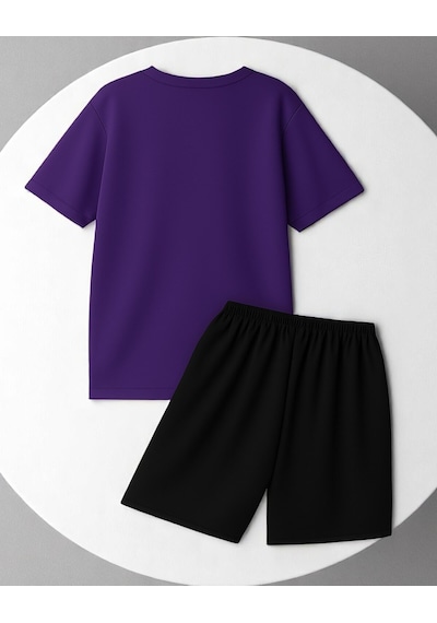 Uyguntarz Unisex 3 Kalp Baskılı Tasarım Şort Takım Mor