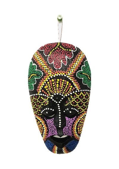 Ahşap Aborjin Mask 20 Cm Renkli Duvar Dekoru Maske