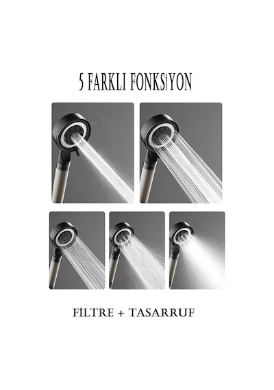 5 Fonksiyonlu Çelik Su Tasarruflu Filtreli Turbo Jet Duş Başlığı