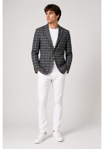 Sabri Özel Erkek Kareli Desen İki Düğmeli Yarım Astar Smart-casual Tek Ceket 6 Drop 12014-yeşil