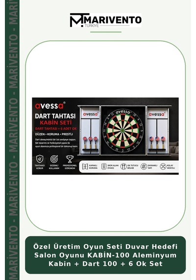 Özel Üretim Oyun Seti Duvar Hedefi Salon Oyunu Kabin-100 Aleminyum Kabin + Dart 100 + 6 Ok Set