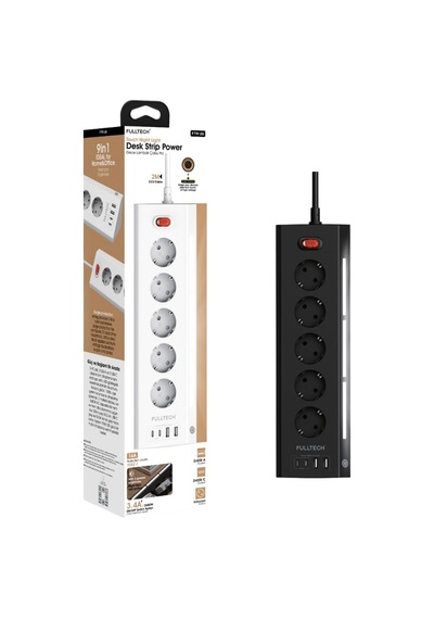 Akım Korumalı Priz, 5'li Priz Soketi, 5x Fiş Soketi, 2x Usb Girişi, 2x Type-c Girişi, Işıklı Gövde, Isıya Dayanıklı Yapı, 2 Metre Kablo Uzunluğu, Aşırı Gerilim Koruyucu Çoğaltıcı 16a/3680w