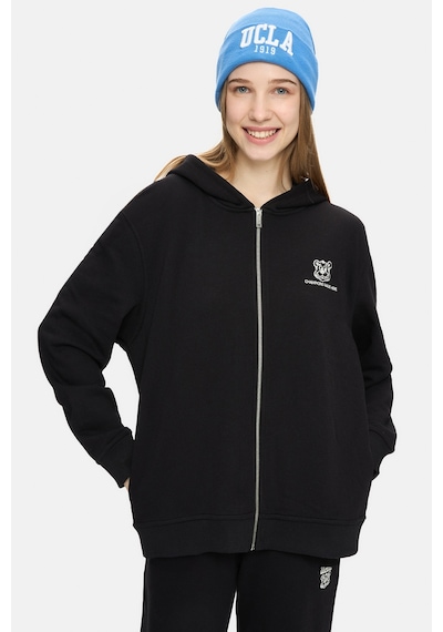 Ucla Esther Siyah Fermuarlı Ve Cepli Nakışlı Loose Fit Kadın Sweatshirt Siyah