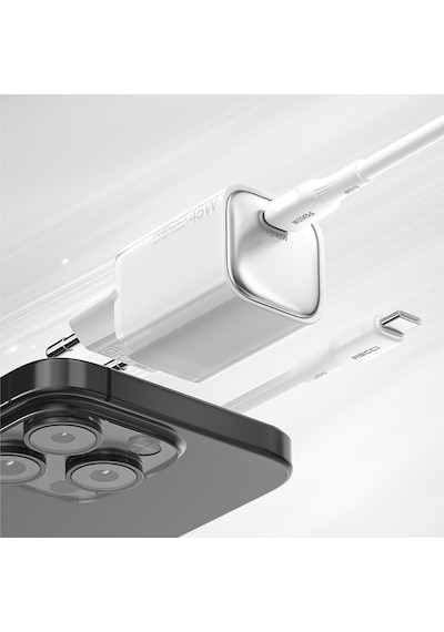 Recci Rc132e 45w Type-c Pd Gan Teknolojili Mini Hızlı Şarj Seti 1m Beyaz
