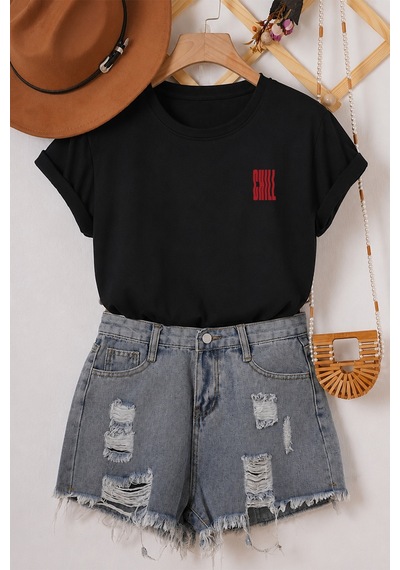 Spoyi Chill Wave Tasarımlı %100 Pamuk Yarım Oversize Siyah T-mhirt