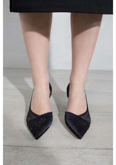 Derinet Melina Kısa Topuklu Stiletto Siyah Siyah