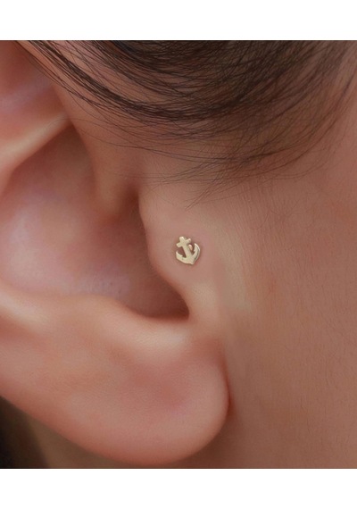 14 Ayar Altın Taşsız Denizci Tragus Piercing Sarı Altın