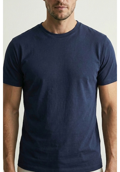 Elemge Pamuk Likra Magic Fit Lacivert Erkek T-shirt Compact Penye Kısa Kol Tişört Elastan